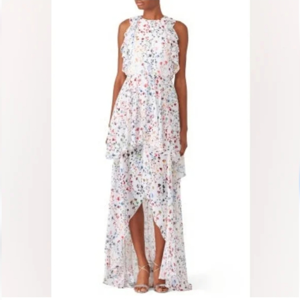 Monique Lhuillier White Floral High Low Dress